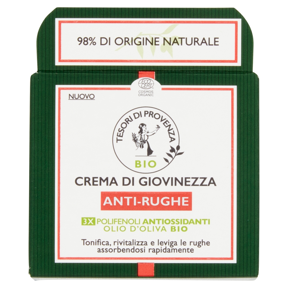 Tesori di Provenza Crema Viso Anti-rughe Giorno, Con Olio d'Oliva Bio, Ricco in Polifenoli, 50 ml